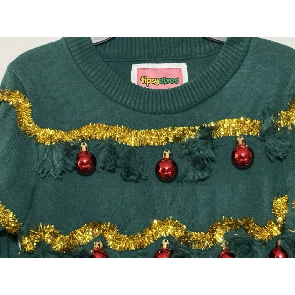 Tipsy Elves Christmas Sweater Dress XS Tinsel Tree Ugly‎ Holiday Dress